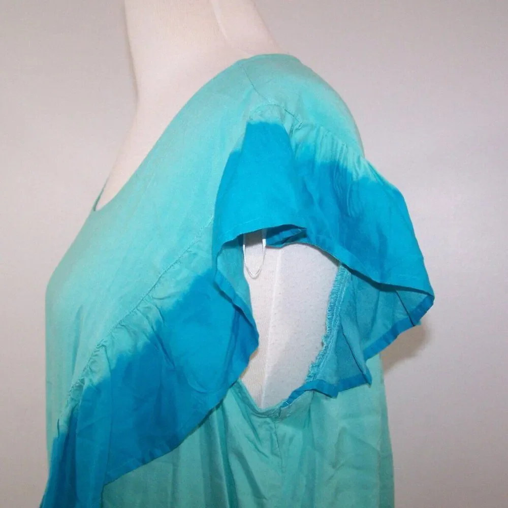 A.N.A Shirt Top XL Boho Tie Dye Ruffle Tie Front Keyhole Hippie Blouse New - Picture 5 of 10